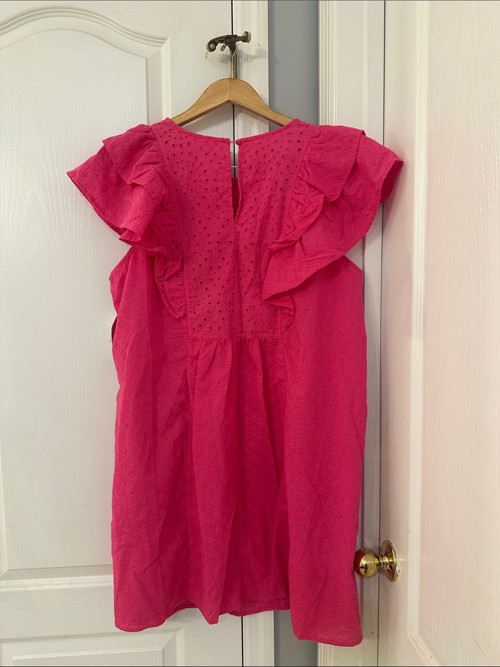 NWT 100% Cotton Bright Pink Eyelet Ruffle Dress - Picture 4 of 6